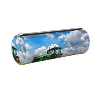 GaxfjRu Custodia per penne a sfera e matite con motivo trattore sotto cielo blu e nuvole bianche, in pelle, con cerniera, morbida grana