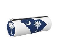 GaxfjRu Custodia per penne a sfera e matite in pelle con cerniera e cartina della bandiera della Carolina del Sud