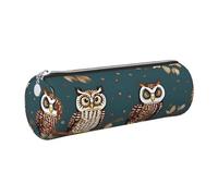 GaxfjRu Custodia per penne a sfera e matite stilografiche in pelle con cerniera e gufi su rami di albero, morbida grana