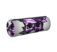 GaxfjRu Custodia per penne a sfera e penne a sfera con cerniera, in pelle con teschio, colore: viola