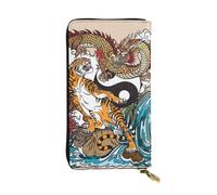 GaxfjRu Dragon and Tiger - Portafoglio da donna elegante e funzionale, design sottile bifold con finta pelle e cerniera in metallo, nero, Taglia unica, classico