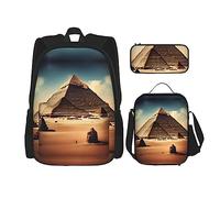 GaxfjRu Dreaming of the Pyramids of Khufu - Set di 3 zaini per la scuola, con astuccio portapranzo, grande capacità, 43 cm, 3 in 1
