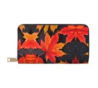 GaxfjRu Firefly and Lantern - Portafoglio da donna in finta pelle con cerniera in metallo, porta carte di credito per donne alla moda e organizzate, Foglie Rosse, Taglia unica, classico