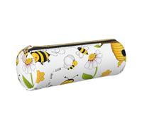 GaxfjRu Flying Bees Daisy Honey - Custodia in pelle con cerniera per penne a sfera e matite, morbida grana
