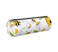 GaxfjRu Flying Bees Daisy Honey - Custodia in pelle con cerniera per penne a sfera e matite, morbida grana