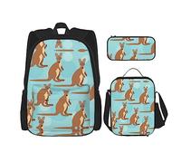GaxfjRu Funny for Kangaroo Zoo - Set di 3 zaini per il pranzo a punto con portapranzo e astuccio, perfetto per scuola, zaino da uomo