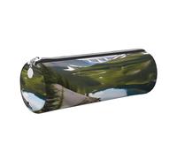 GaxfjRu Glacier National Park - Astuccio rotondo in ecopelle per penne, matite, pennarelli, piccoli oggetti con cerniera in metallo e pelle, Argento, Taglia unica, Porta carte