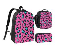 GaxfjRu Graziosa borsa per libri leggera con stampa leopardata, 3 pezzi, zaino per la scuola con portapranzo e astuccio per matite