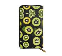GaxfjRu Green kiwi - Portafoglio da donna elegante e funzionale, design sottile con doppia piega in similpelle e cerniera in metallo, nero, Taglia unica, classico