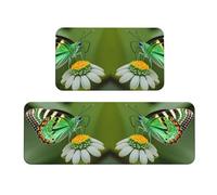 GaxfjRu Green Leaf - Tappetino da cucina con farfalle colorate, 2 pezzi, in schiuma confortevole, per cucina, pavimento, casa, ufficio, antiscivolo