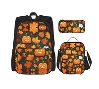 GaxfjRu Happy Thanksgiving Day Pumpkin Set di 3 zaini per il pranzo a punto con scatola per il pranzo e astuccio - Perfetto per scuola, zaino da uomo