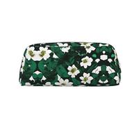GaxfjRu Hunter verde floreale petali modello in pelle tridimensionale penna caso portatile -PVC foderato poliestere borsa trucco portafoglio portamonete speciale matita caso