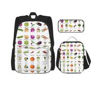 GaxfjRu Introduzione di varie verdure 3PCS Zaino Set Per punto Lunch Box con Lunch Box e Astuccio - Perfetto per la scuola, zaino uomo