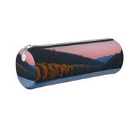 GaxfjRu Lake Under Sunset - Astuccio rotondo in finta pelle, per penne, matite, pennarelli, piccoli oggetti con cerniera in metallo e pelle, Argento, Taglia unica, Porta carte