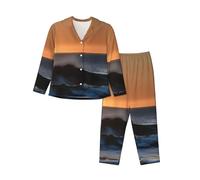 GaxfjRu Last Sun Rays of Over The Sea Waves Pigiama Set di pigiama a maniche lunghe da donna Button Down Nightwear Morbido Pj Loungewear con tasche, Nero , S