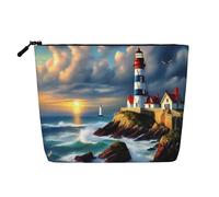 GaxfjRu Lighthouse - Trousse da viaggio con stampa a rombi, borsa da toilette akeUp, con cerniera, organizer per trucchi da donna, nero, taglia unica, Nero , Taglia unica