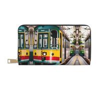 GaxfjRu lisbon tram - Portafoglio da donna elegante, sottile e minimalista, con porta carte di credito, in similpelle e cerniera in metallo sicura, bianco, Taglia unica, classico