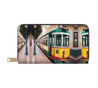 GaxfjRu Lisbon Tram - Portafoglio da donna elegante, sottile e minimalista, con porta carte di credito, in finta pelle e cerniera in metallo sicura, bianco, Taglia unica, classico