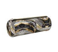 GaxfjRu Lussuoso astuccio rotondo in finta pelle effetto marmo, per penne, matite, pennarelli, piccoli oggetti con cerniera in metallo e pelle, Oro, Taglia unica, Porta carte