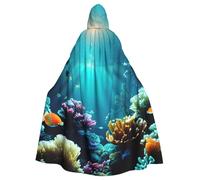GaxfjRu Mantello con cappuccio per Halloween con paesaggio subacqueo, corto, medievale, con cappuccio, a lunghezza intera, costume di Halloween, per donne e uomini, nero
