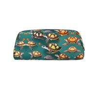 GaxfjRu Molti Animali Tartarughe Marine In Pelle tridimensionale portatile Pen Case -PVC foderato poliestere borsa trucco portafoglio portamonete speciale matita caso