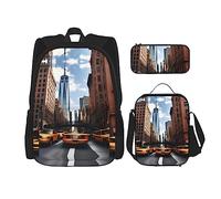 GaxfjRu New York, set di 3 zaini per il pranzo con scatola portapranzo e astuccio - perfetto per scuola, zaino da uomo