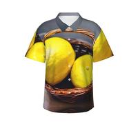 GaxfjRu One Basket Lemon Hawaiian Camicie per uomo donna Hawaiian Estate Manica Corta Casual Vestibilità Rilassata Button-Down, Nero , 3XL