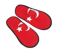 GaxfjRu Pantofole invernali in peluche con bandiera della Turchia, per uso interno, morbide e calde, pantofole per ospiti e comfort domestico unisex, nero, 36.5 EU