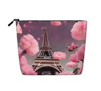GaxfjRu Parigi Street Torre Eiffel rosa stampa floreale borsa da viaggio per cosmetici akeUp borsa borsa con cerniera organizer per trucco da donna, nero, taglia unica, Nero , Taglia unica