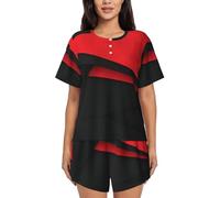 GaxfjRu Pigiama estivo da donna rosso e nero - Set da notte casual e carino per tutte le occasioni, vestiti post-partum. Abbigliamento da casa da donna, Nero , XL