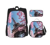GaxfjRu Pittura a olio Torre Eiffel di Parigi 3PCS Set Zaino Per Stitch Lunch Box con Lunch Box e Astuccio - Perfetto per Scuola, Zaino Uomo