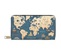 GaxfjRu Portafogli da donna con immagine di un faro, in finta pelle con cerniera in metallo, porta carte di credito per donne alla moda e organizzate, Mappa del mondo., Taglia unica, classico