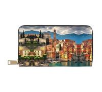 GaxfjRu Portafoglio da donna con motivo blu foglia di tè, in finta pelle con cerniera in metallo, porta carte di credito per donne alla moda e organizzate, Bella Italia, Taglia unica, classico