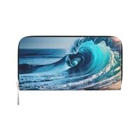 GaxfjRu Portafoglio da donna in pelle con stampa a onde oceaniche marine piccole per le donne, porta carte di credito da donna
