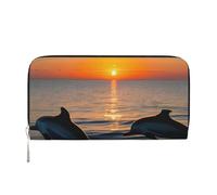GaxfjRu Portafoglio in pelle con stampa delfini al tramonto per donne, porta carte di credito da donna borsa tascabile da donna
