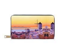 GaxfjRu Portafoglio in pelle da donna alla moda con paesaggio tramonto dell'isola della Grecia, organizer di grande capacità con supporto per libretto degli assegni, portafoglio bifold da donna,