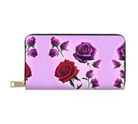 GaxfjRu Portafoglio in pelle da donna alla moda con rose rosse e viola, organizer di grande capacità con supporto per libretto degli assegni, portafoglio bifold da donna, bianco, Taglia unica,