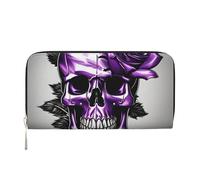 GaxfjRu Portafoglio lungo da uomo in pelle con stampa teschio e rosa viola, stile vintage, portafoglio per assegni, porta carte di credito da donna