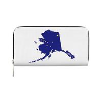 GaxfjRu Portafoglio lungo da uomo in pelle stile vintage con stampa della mappa della bandiera dell'Alaska, portafogli per assegni, porta carte di credito da donna