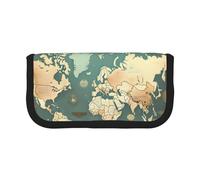 GaxfjRu Portamatite in tela con mappa del mondo, in stile retrò, a pois, per picnic e uso quotidiano, astuccio per trucchi, portapenne