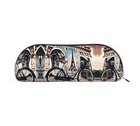 GaxfjRu Romantico Parigi Torre Eiffel Bycicle portatile in pelle mezza rotonda portapenne: elegante organizer per ufficio, viaggi, trucchi, ideale per matite e trucchi, Argento, Taglia unica, Arte