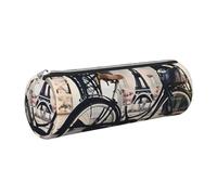 GaxfjRu Romantico Parigi Torre Eiffel Bycicle Round Pencil Case Faux Leather - Conservazione per penne, matite, pennarelli, piccoli oggetti di cancelleria con cerniera in metallo e pelle, Argento