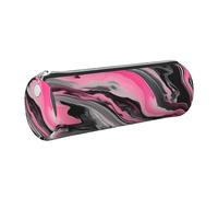 GaxfjRu Rosa, astuccio rotondo artistico in ecopelle con motivo astratto marmorizzato, per penne, matite, pennarelli, piccole forniture con cerniera in metallo e pelle, Argento, Taglia unica, Porta
