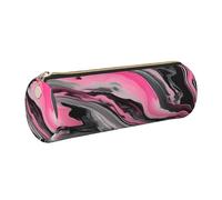 GaxfjRu Rosa, astuccio rotondo artistico in ecopelle con motivo astratto marmorizzato, per penne, matite, pennarelli, piccole forniture con cerniera in metallo e pelle, Oro, Taglia unica, Porta carte