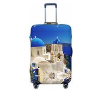 Gaxfjru Santorini - Copertura per bagagli da viaggio, motivo isola greca, vista mare, lavabile, antigraffio, Nero , L