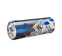 GaxfjRu Santorini - Custodia in pelle con cerniera per penne a sfera e matite, motivo isola greca, vista mare, morbida