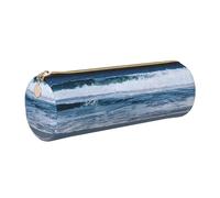 GaxfjRu Serene Coastal - Custodia in pelle con cerniera per penne a sfera e penne a sfera e matite, morbida grana