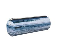 GaxfjRu Serene Coastal - Custodia in pelle con cerniera per penne a sfera e penne a sfera e matite, morbida grana