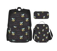 GaxfjRu Set di 3 zaini con stampa di calabroni in stile cartone animato, set di zaino per la scuola con borsa per il pranzo e astuccio, grande capacità da 43,2 cm, 3 in 1 set