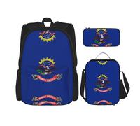 GaxfjRu Set di 3 zaini per la scuola con stampa della bandiera del Nord Dakota, con borsa per il pranzo, astuccio per matite, grande capacità, 3 in 1